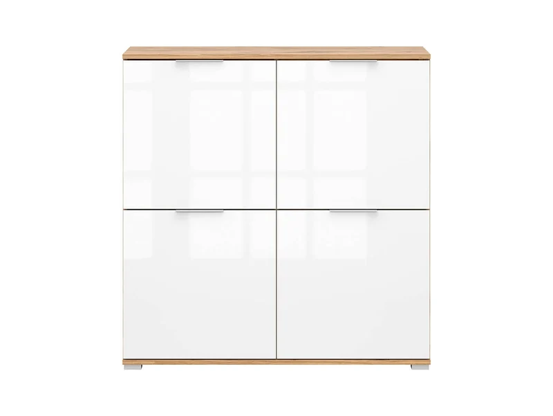 Zele 4-Door Storage Cabinet — Removable Shelves, Integrated Handles, Wotan Oak & White Gloss