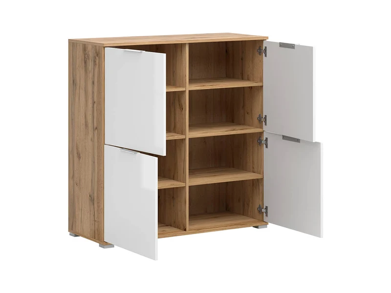 Zele 4-Door Storage Cabinet — Removable Shelves, Integrated Handles, Wotan Oak & White Gloss