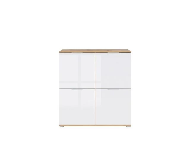 Zele 4-Door Storage Cabinet — Removable Shelves, Integrated Handles, Wotan Oak & White Gloss