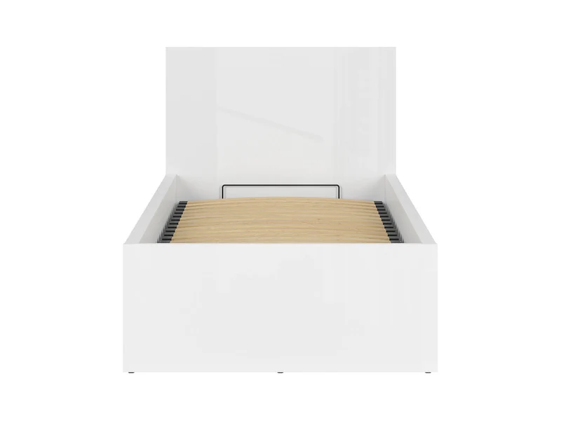 Tetrix Single Bed Set 90 — Storage Base, Tall Headboard & Merida Pocket Spring Mattress, White Gloss