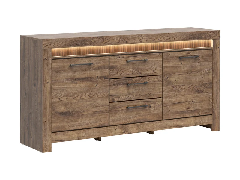 Torin Chest of Drawers 180cm — 2 Cabinets, 3 Drawers, LED Lighting & Ribbed Rail, Brown Ribbeck Oak