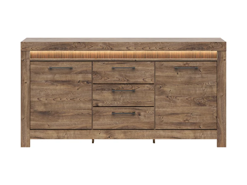 Torin Chest of Drawers 180cm — 2 Cabinets, 3 Drawers, LED Lighting & Ribbed Rail, Brown Ribbeck Oak
