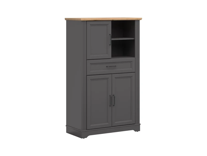 Tolmin Storage Cabinet — 3 Doors, 1 Drawer, Open Shelf & Router Groove Fronts, Graphite & Artisan Oak