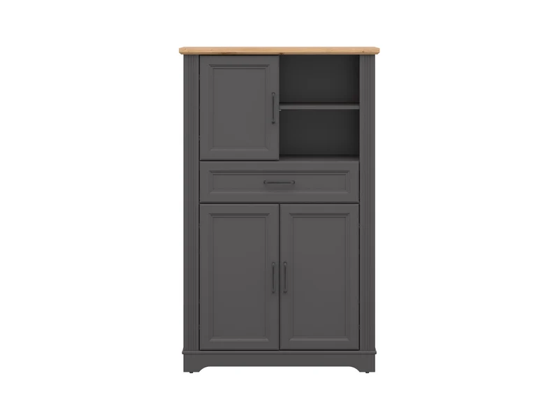 Tolmin Storage Cabinet — 3 Doors, 1 Drawer, Open Shelf & Router Groove Fronts, Graphite & Artisan Oak