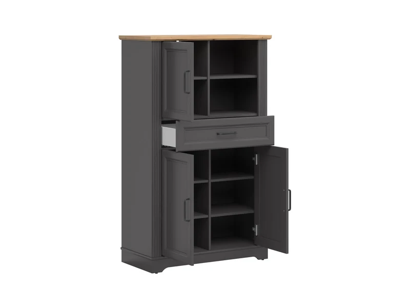 Tolmin Storage Cabinet — 3 Doors, 1 Drawer, Open Shelf & Router Groove Fronts, Graphite & Artisan Oak