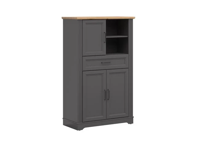 Tolmin Storage Cabinet — 3 Doors, 1 Drawer, Open Shelf & Router Groove Fronts, Graphite & Artisan Oak