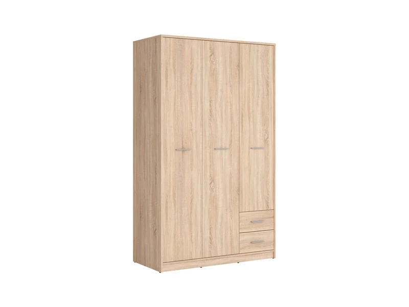 Nepo Plus 3-Door Wardrobe 118.5cm — 2 Hanging Rails, 2 Shelves, 2 Drawers & Optional Shelf Sets, Sonoma Oak