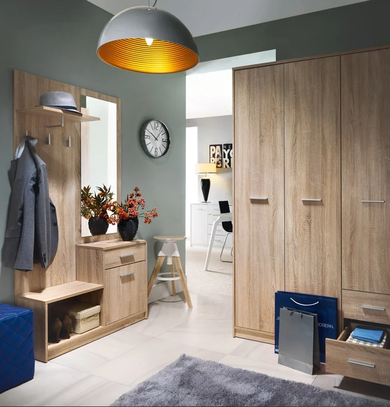 Nepo Plus 3-Door Wardrobe 118.5cm — 2 Hanging Rails, 2 Shelves, 2 Drawers & Optional Shelf Sets, Sonoma Oak