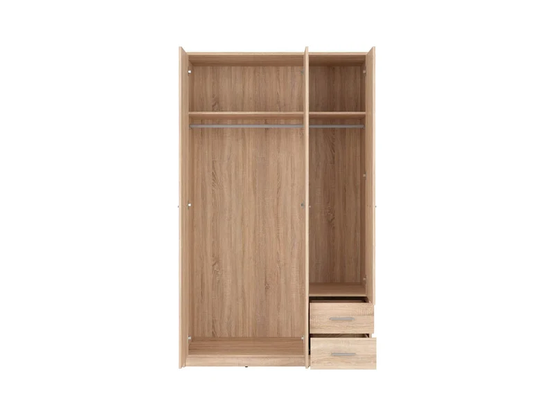 Nepo Plus 3-Door Wardrobe 118.5cm — 2 Hanging Rails, 2 Shelves, 2 Drawers & Optional Shelf Sets, Sonoma Oak