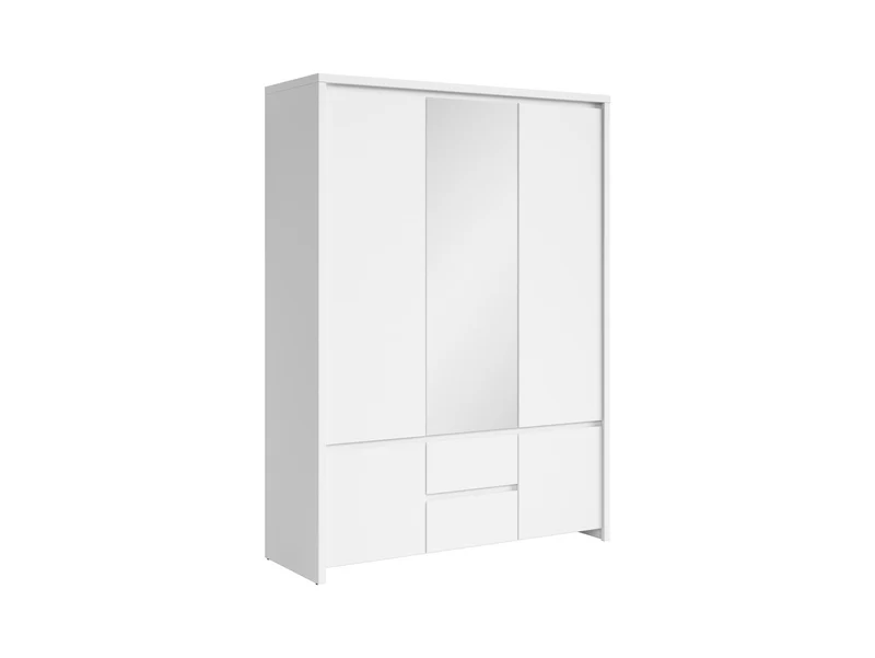 Kaspian Wardrobe 153.5cm — 5 Doors incl. Mirror, Hanging Rail, 3 Shelves & 2 Drawers, White & White Matt
