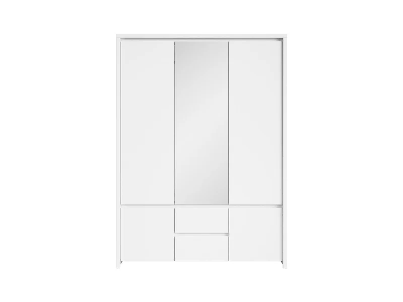 Kaspian Wardrobe 153.5cm — 5 Doors incl. Mirror, Hanging Rail, 3 Shelves & 2 Drawers, White & White Matt