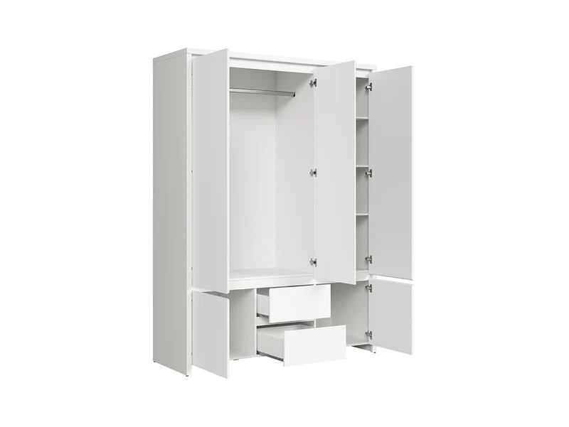 Kaspian Wardrobe 153.5cm — 5 Doors incl. Mirror, Hanging Rail, 3 Shelves & 2 Drawers, White & White Matt