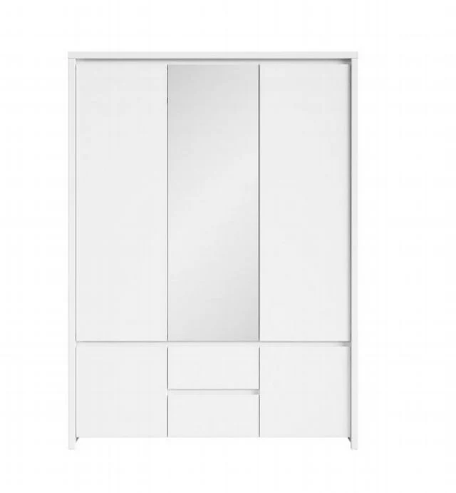Kaspian Wardrobe 153.5cm — 5 Doors incl. Mirror, Hanging Rail, 3 Shelves & 2 Drawers, White & White Matt