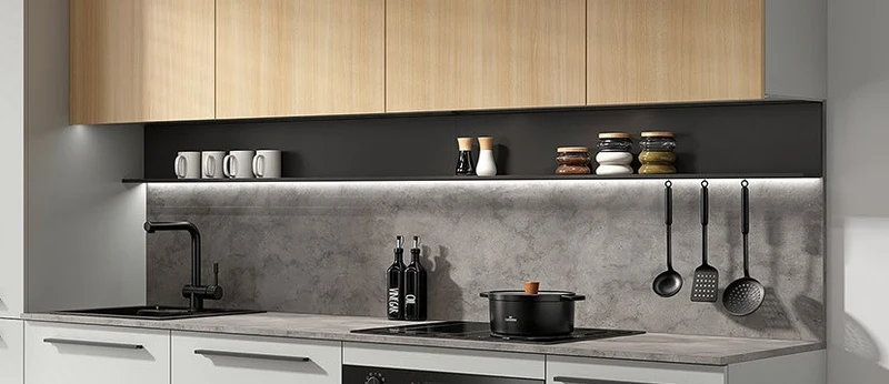 Milino — Metal Kitchen Shelf with LED Lighting 225 cm Black