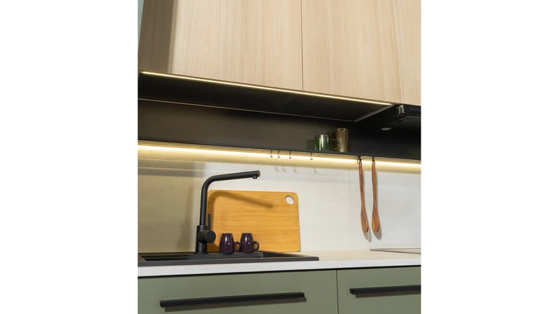 Milino — Metal Kitchen Shelf with LED Lighting 225 cm Black