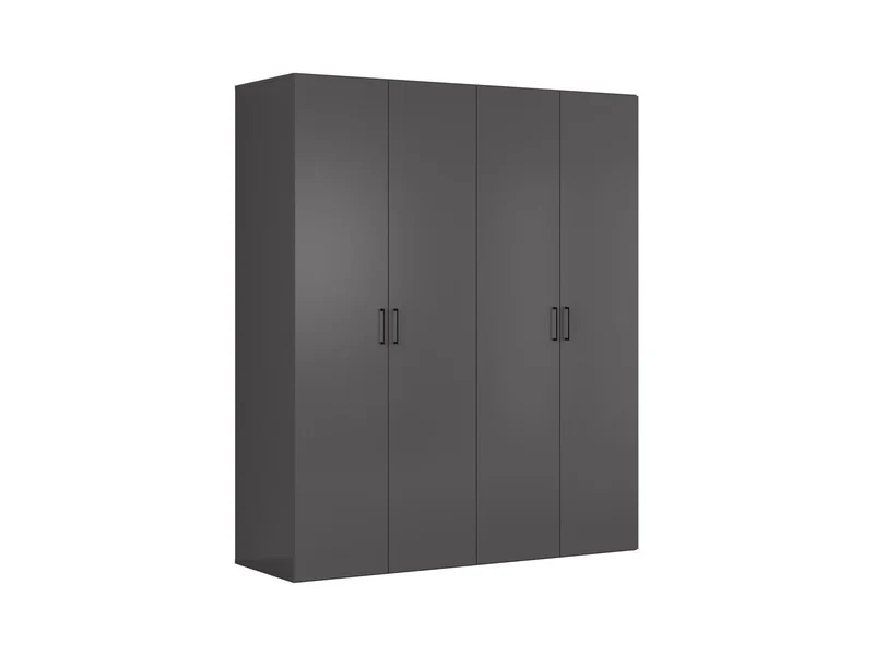 Flex Modular Wardrobe 200 cm – Graphite | 4 Doors | 3 Hanging Rails | 14 Shelves | 3 Soft-Close Drawers | Grey Canvas Interior | 200×240×66 cm