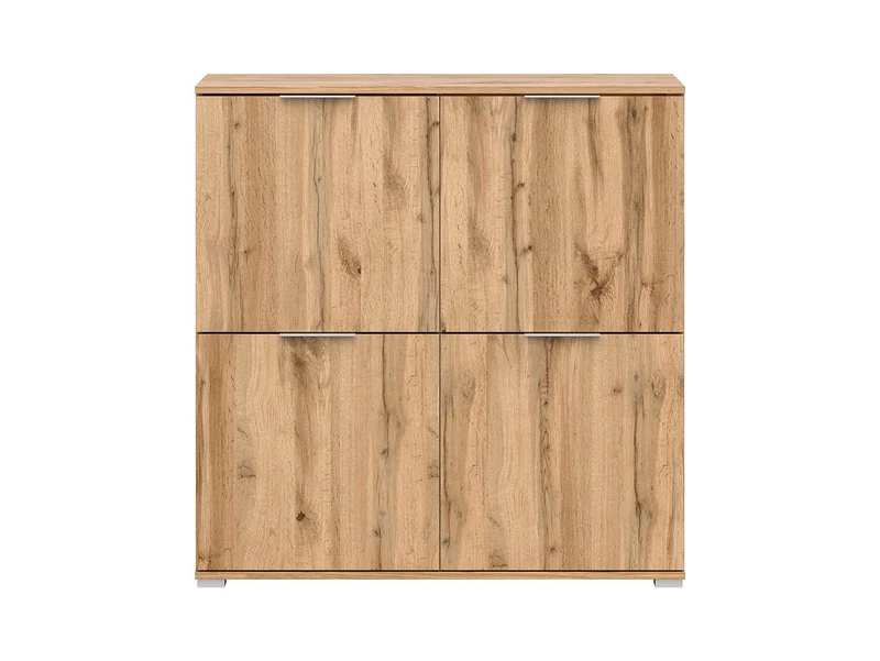 Zele 4-Door Cabinet – Wotan Oak & White Gloss | Integrated Handles | Removable Shelves | 104×106×41 cm | Living Room & Bedroom