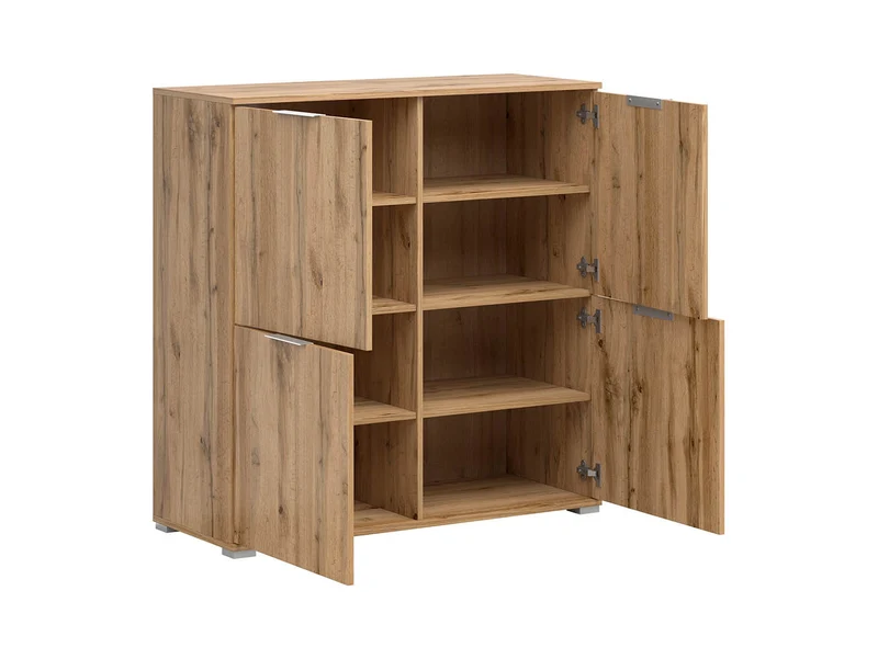 Zele 4-Door Cabinet – Wotan Oak & White Gloss | Integrated Handles | Removable Shelves | 104×106×41 cm | Living Room & Bedroom
