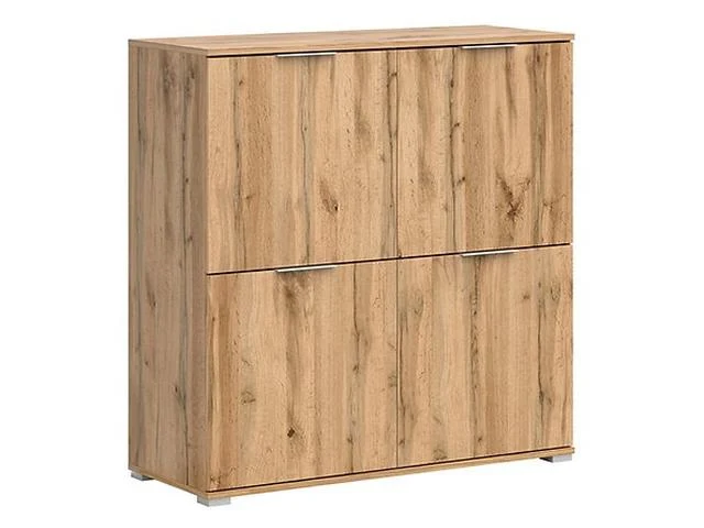 Zele 4-Door Cabinet – Wotan Oak & White Gloss | Integrated Handles | Removable Shelves | 104×106×41 cm | Living Room & Bedroom