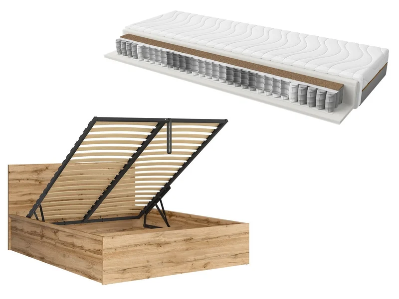 Tetrix Bed 160×200 + Ceres AV Mattress Set – Wotan Oak | Tall Headboard | Gas-Lift Storage | Pocket Springs | Aloe Vera Cover | 25-Year Spring Warranty