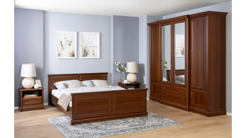 Kent Bedside Cabinet – Chestnut | 1 Drawer & Open Shelf | Jewellery-Style Handles | Carved Crown Moulding | 56.5×52.5×38.5 cm