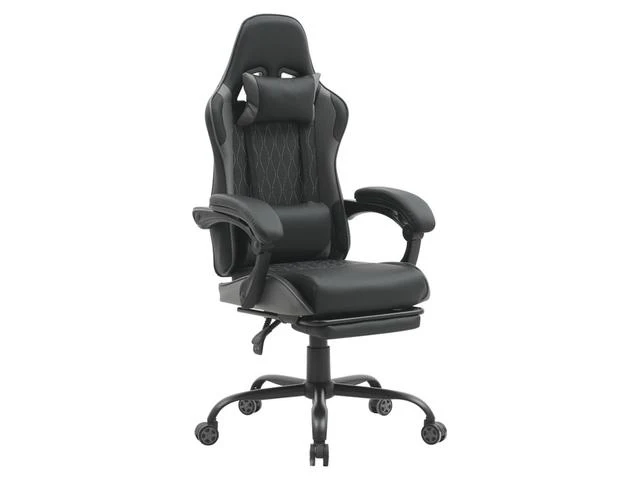 G-Turbo Gaming Chair – Black & Grey | TILT Mechanism | 150° Recline | Extending Footrest | Lumbar & Headrest Pillows | Metal Base