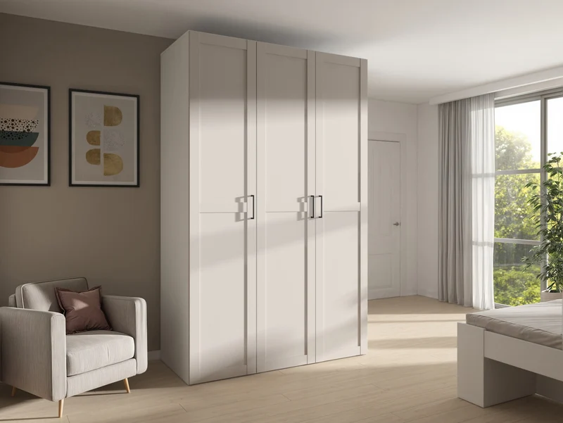 Flex Modular Wardrobe 150 – 3-Door Set with Drawers & Rails | White / Uni Cashmere | 150×240 cm
