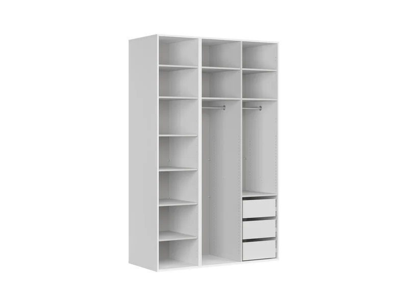 Flex Modular Wardrobe 150 – 3-Door Set with Drawers & Rails | White / Uni Cashmere | 150×240 cm