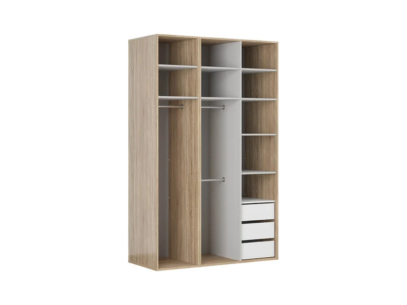 Flex Wardrobe 150 – 2-Unit Set with 3 Rails, 9 Shelves & Drawers | Sonoma Oak | 150×240 cm