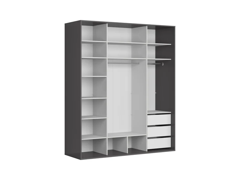 Flex Sliding Wardrobe 200x240 cm – Graphite, Mirror Door, 10 Shelves, 2 Rails, 3 Drawers
