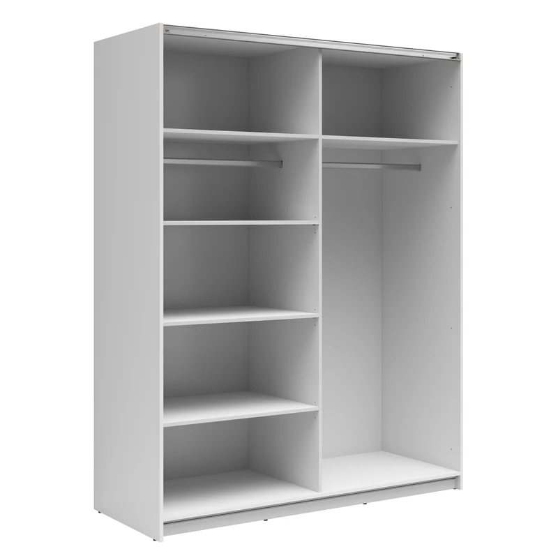 Tetrix Sliding Wardrobe 153x195 cm – White Gloss & Wotan Oak, 2 Rails, 5 Shelves