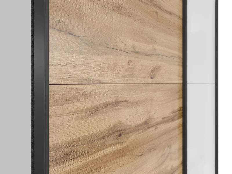 Tetrix Sliding Wardrobe 153x195 cm – White Gloss & Wotan Oak, 2 Rails, 5 Shelves