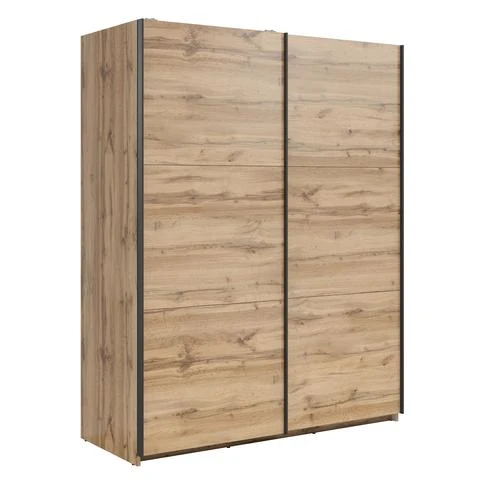 Tetrix Sliding Wardrobe 153x195 cm – White Gloss & Wotan Oak, 2 Rails, 5 Shelves