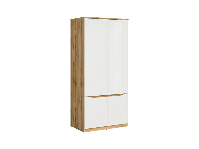 Nuis Wardrobe 90x197 cm – Wotan Oak & White Gloss, 4 Doors, Scandinavian Style