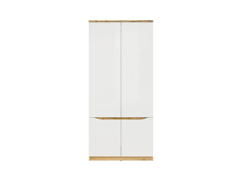 Nuis Wardrobe 90x197 cm – Wotan Oak & White Gloss, 4 Doors, Scandinavian Style