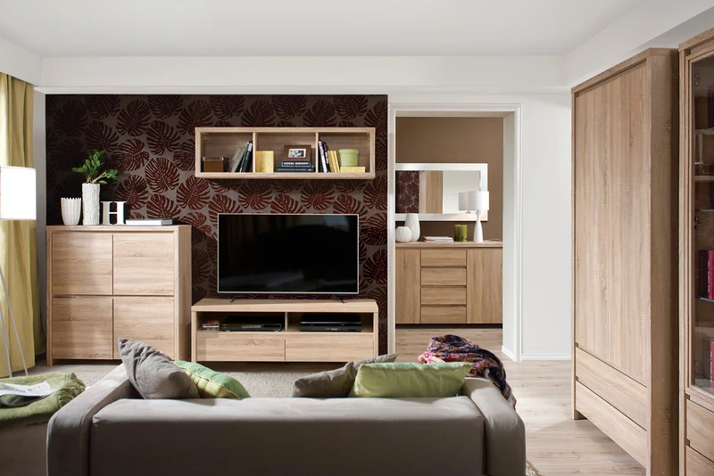 Kaspian TV Cabinet 143x48 cm – Sonoma Oak, 2 Drawers, Holds up to 50" TV