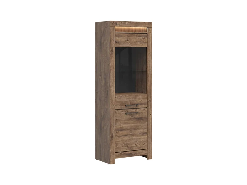 Torin Display Cabinet 70x200 cm – Ribbeck Brown Oak, Glass Doors, LED Lighting, Soft-Close