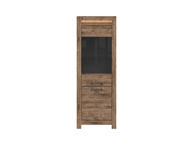 Torin Display Cabinet 70x200 cm – Ribbeck Brown Oak, Glass Doors, LED Lighting, Soft-Close