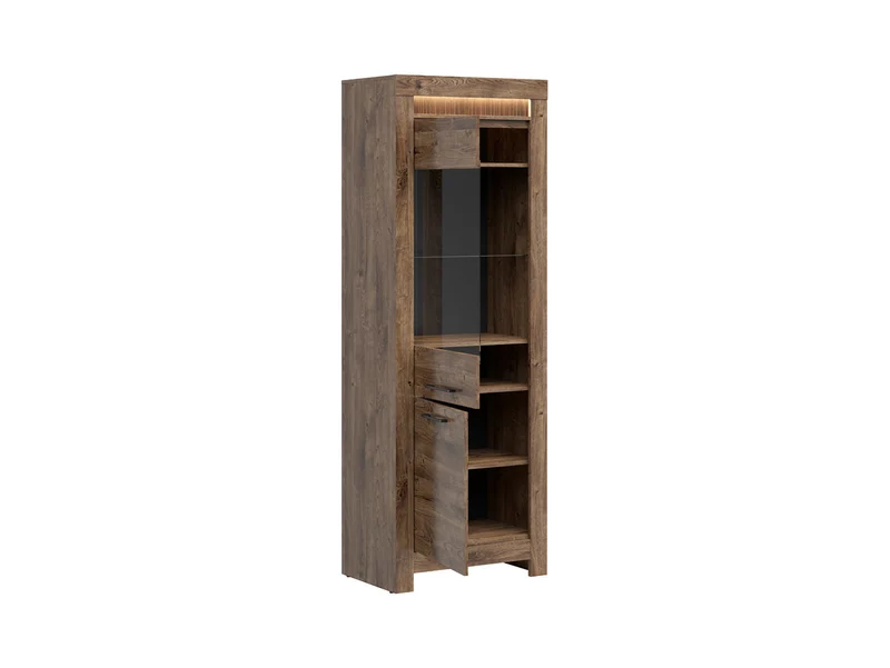 Torin Display Cabinet 70x200 cm – Ribbeck Brown Oak, Glass Doors, LED Lighting, Soft-Close