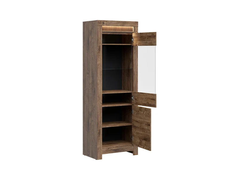Torin Display Cabinet 70x200 cm – Ribbeck Brown Oak, Glass Doors, LED Lighting, Soft-Close