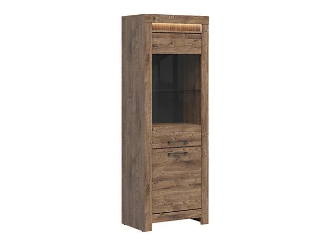 Torin Display Cabinet 70x200 cm – Ribbeck Brown Oak, Glass Doors, LED Lighting, Soft-Close