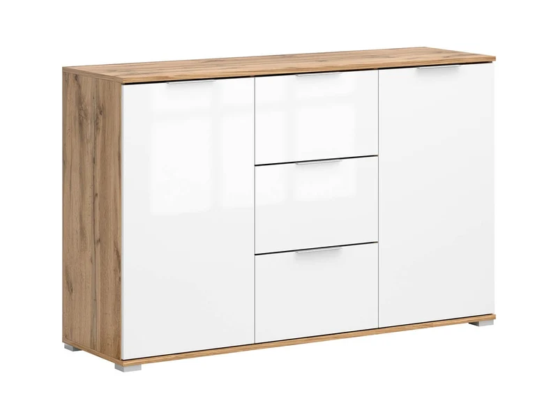 Zele Sideboard with 2 Doors & 3 Drawers – Wotan Oak & White Gloss