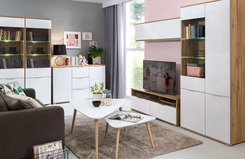 Zele Sideboard with 2 Doors & 3 Drawers – Wotan Oak & White Gloss