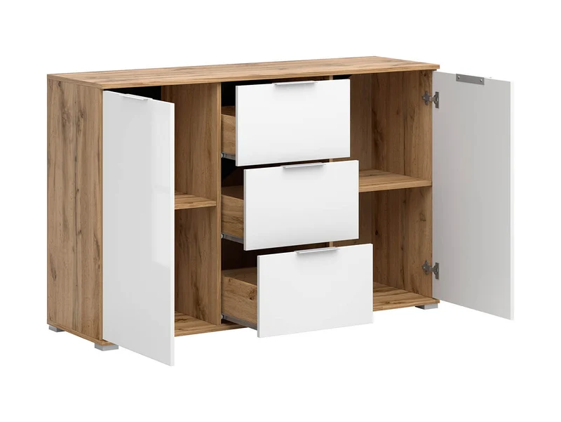 Zele Sideboard with 2 Doors & 3 Drawers – Wotan Oak & White Gloss