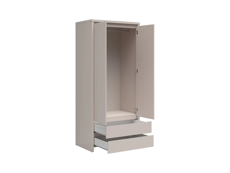 Kaspian 2-Door Wardrobe 90 cm – Kashmir | Handle-Free with Rail & 2 Drawers