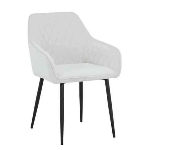 Stu Upholstered Dining Chair – Beige | Armrests, Decorative Stitching & Metal Frame