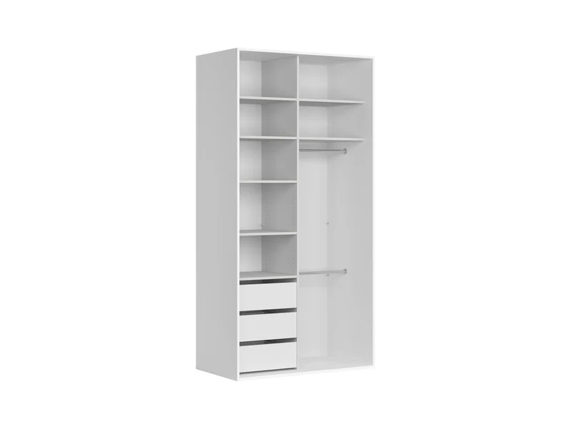 Flex Sliding Door Wardrobe 120 cm – White / Uni Kashmir | Mirror Panel, 3 Drawers, 6 Shelves & 2 Rails