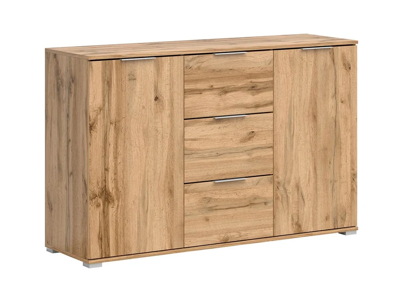 Zele Sideboard 135 cm – Wotan Oak | 2 Cabinets, 3 Drawers & Integrated Handles