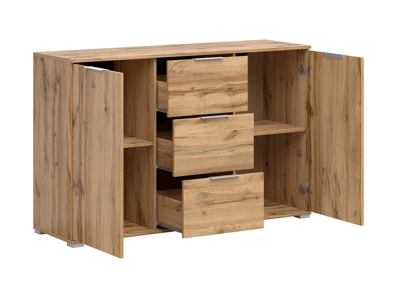 Zele Sideboard 135 cm – Wotan Oak | 2 Cabinets, 3 Drawers & Integrated Handles