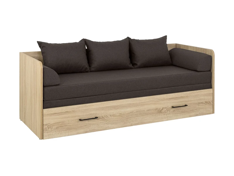 Tetrix Youth Daybed Set 80→160 cm – Sonoma Oak / Sawana 03 | Foldable Mattress, 2 Headboards & 3 Cushions